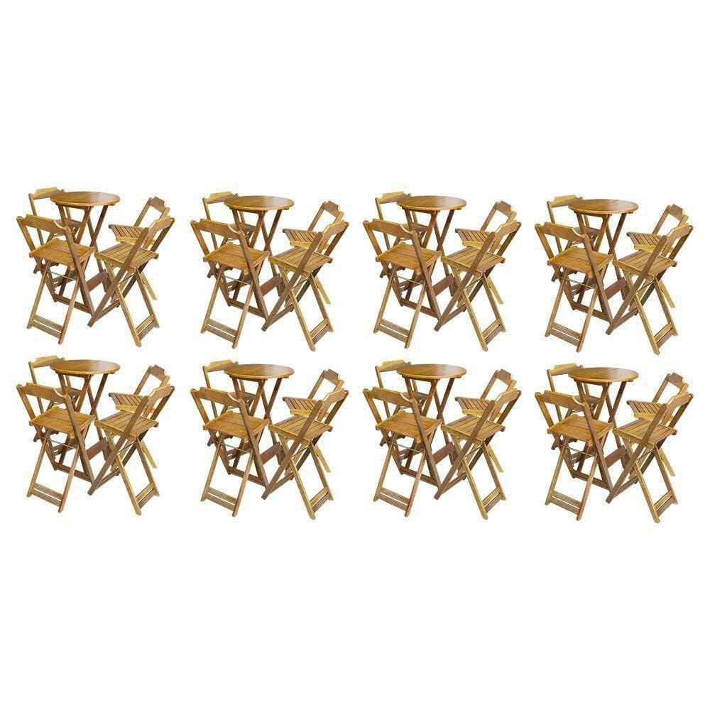 Kit 8 Jogos De Mesa Bistrô De Madeira Com 4 Cadeiras Dobravel Mel - Amarelo