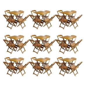 Kit 9 Conjuntos De Mesa Dobravel Com 4 Cadeiras De Madeira 70X70 Para Restaurante E Bar - Mel