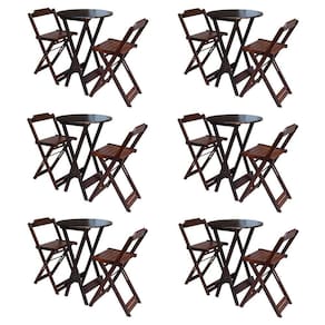 Kit 6 Jogos De Mesa Bistrô De Madeira Com 2 Cadeiras Dobravel Imbuia - Marrom