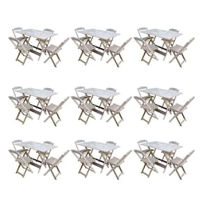 Kit 9 Conjuntos De Mesa Dobravel Com 4 Cadeiras De Madeira 120X70 Para Restaurante E Bar - Sem Pintu