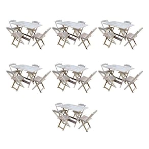 Kit 7 Jogos De Mesa Dobravel Com 4 Cadeiras De Madeira 120X70 Para Restaurante E Bar- Sem Pintura