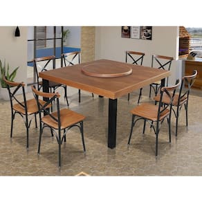 Mesa Jantar Industrial Sophia 1,30M Prato Giratório 8 Cadeiras Paris Pés Alumínio Castanho - Marrom