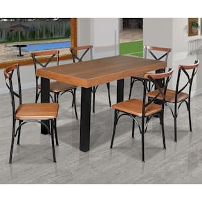 Conjunto Jantar Industrial Mesa Felícia 160X80 Com 6 Cadeiras Paris - Castanho - Marrom