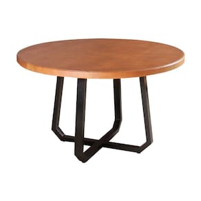 Mesa De Jantar Industrial Clarisse Redonda 1M Base Alumínio - Tampo Castanho - Marrom