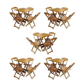 Kit 5 Conjuntos De Mesa Dobravel Com 4 Cadeiras De Madeira 70X70 Para Restaurante E Bar - Mel
