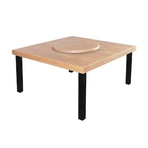 Mesa De Jantar Indústrial Sophia 1,30M Quadrada Com Prato Giratório Base Alumínio - Natural - Bege