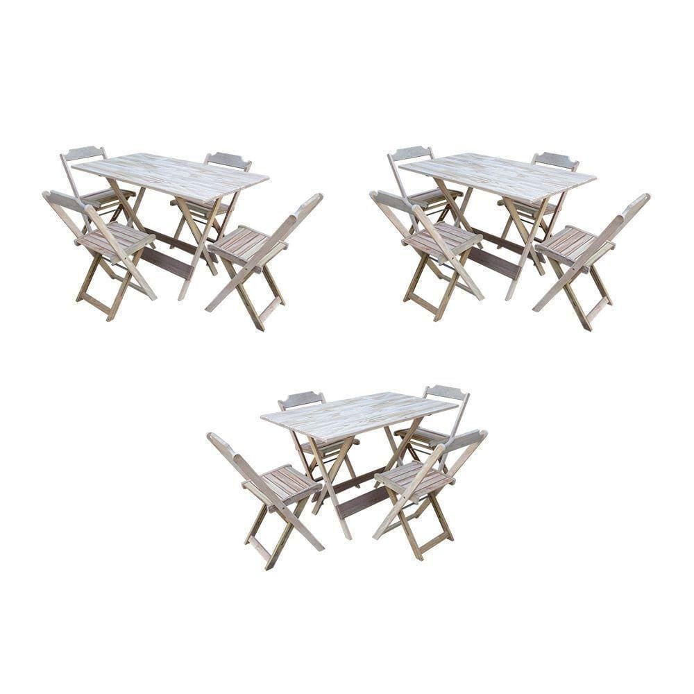 Kit 3 Jogos De Mesa Dobravel Com 4 Cadeiras De Madeira 120X70 Para Restaurante E Bar- Sem Pintura