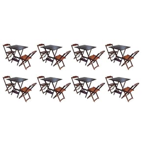 Kit 8 Conjuntos De Mesa Dobravel Com 2 Cadeiras De Madeira 70X70 - Imbuia - Marrom