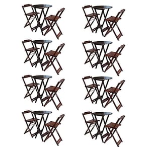 Kit 8 Jogos De Mesa Bistrô De Madeira Com 2 Cadeiras Dobravel Imbuia - Marrom