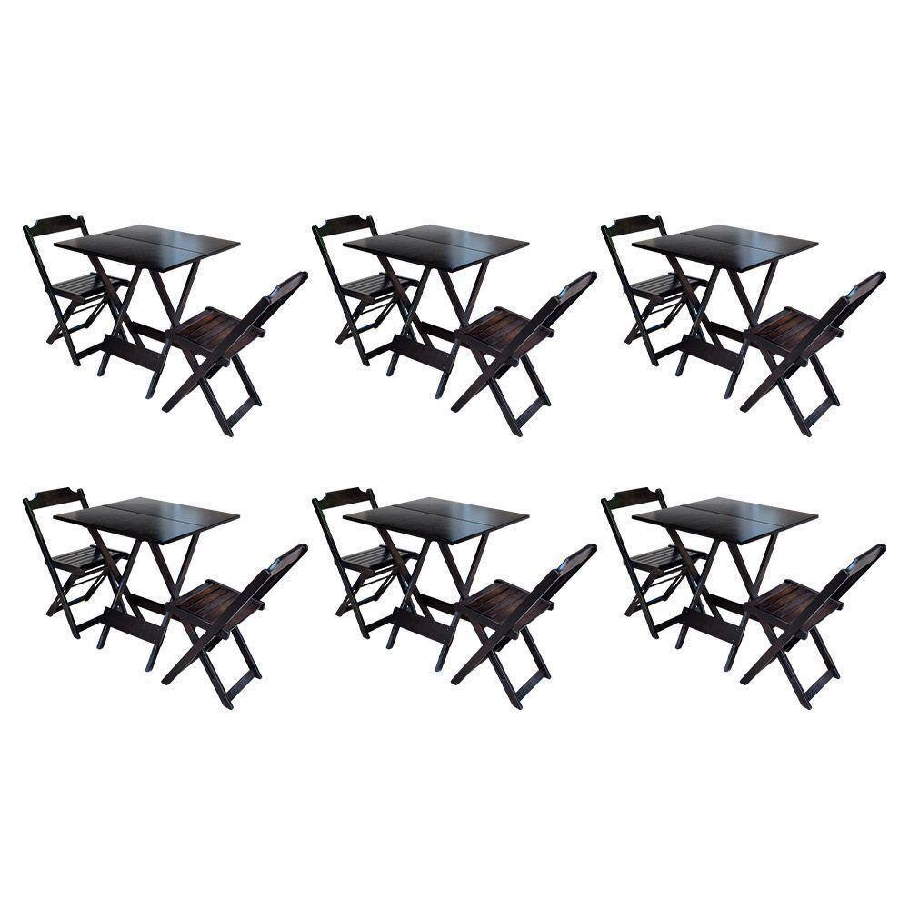Kit 6 Conjuntos De Mesa Dobravel Com 2 Cadeiras De Madeira 70X70 - Taba - Marrom