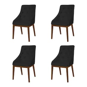 Kit 4 Cadeiras De Jantar Estofada Capitonê Veludo Preto Base Madeira Maciça Imbuia Preto
