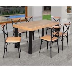 Conjunto Jantar Industrial Mesa Felícia 140X80 Com 6 Cadeiras Paris Base Alumínio - Natural - Marrom