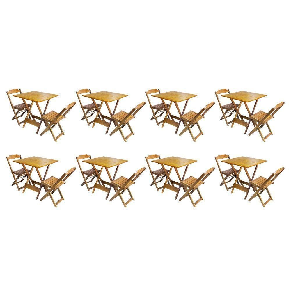 Kit 8 Conjuntos De Mesa Dobravel Com 2 Cadeiras De Madeira 70X70 - Mel - Amarelo