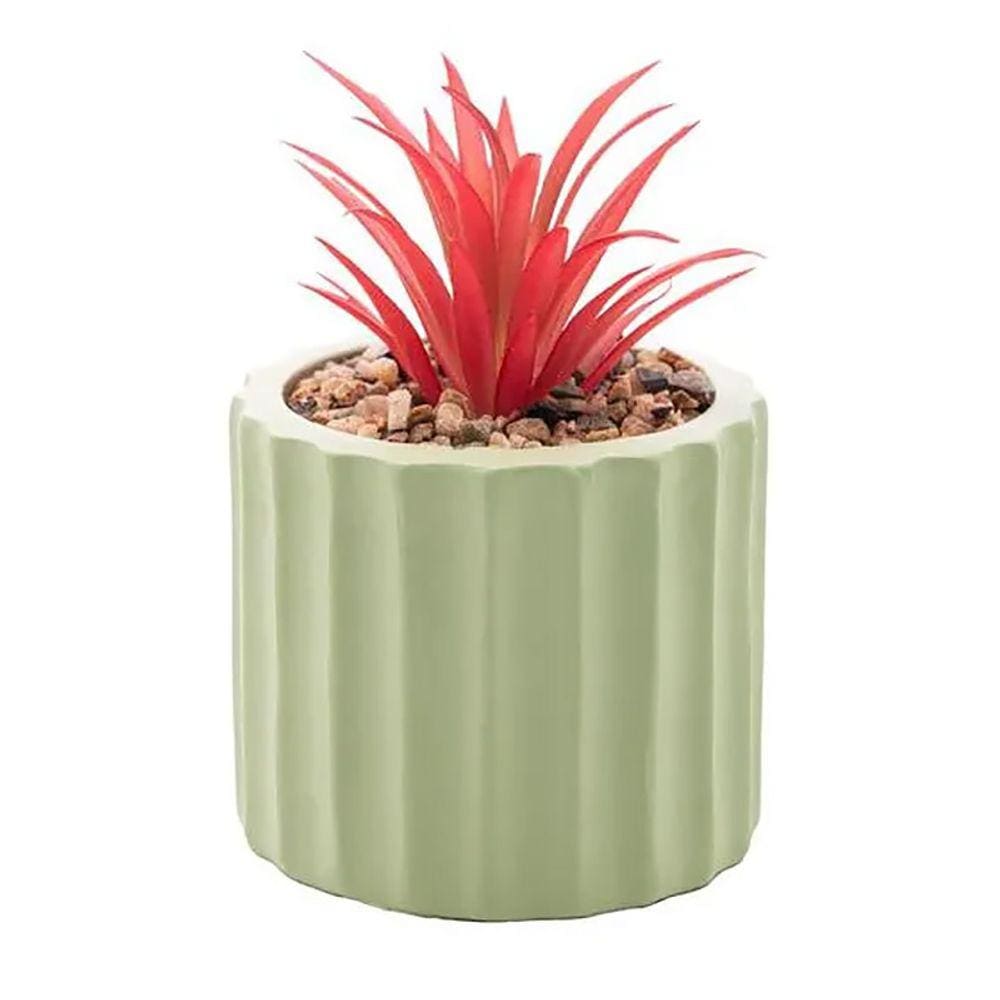 Cachepot de Cimento C/Suculenta Lines Verde Claro 7,5cm 61586 - Wolff