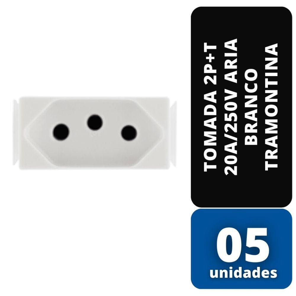 KIT C/ 05 Tomada 2P+T 20A/250V Aria Branco Tramontina