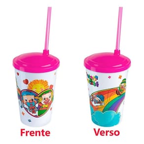 Copo Rosa Patati Patatá 550 ml com Tampa e Canudo Arqplast