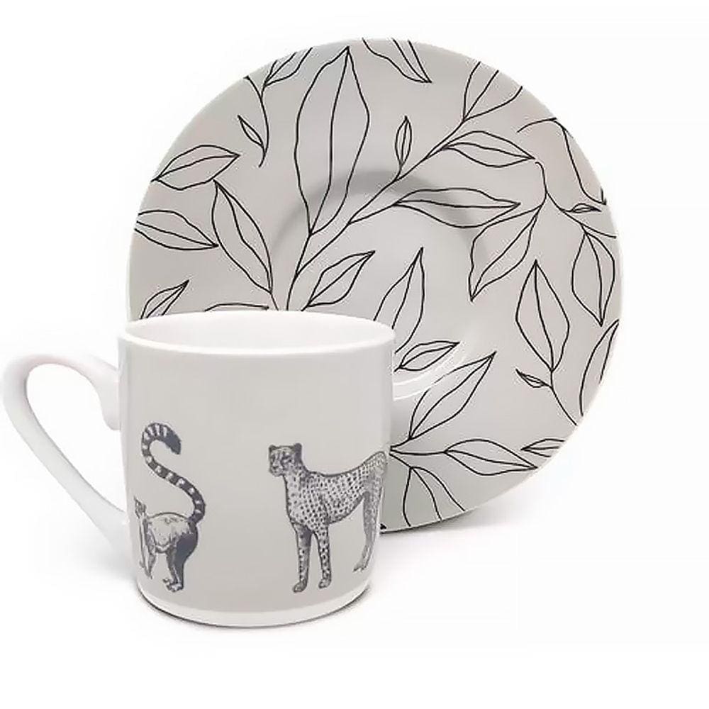Conjunto de 6 Xícaras de Café e 6 Pires Linha Selva 80ml JGXC063 - Hauskraft