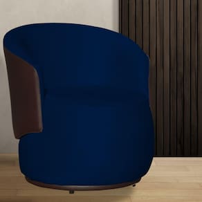 Poltrona Beatriz Veludo Azul Marinho Com Composê Marrom - Vallisa Decor