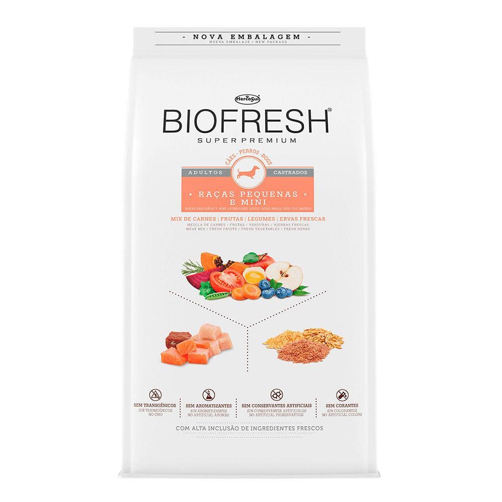 Racao Caes Biofresh Adultos Castrados Pequenas E Mini 3Kg