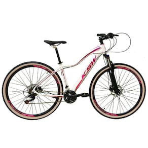 Bicicleta Feminina Aro 29 Ksw Mwza Alumínio 24v Câmbios Shimano Garfo com Trava no Ombro Pneu Bege - Branco/Pink/Violeta