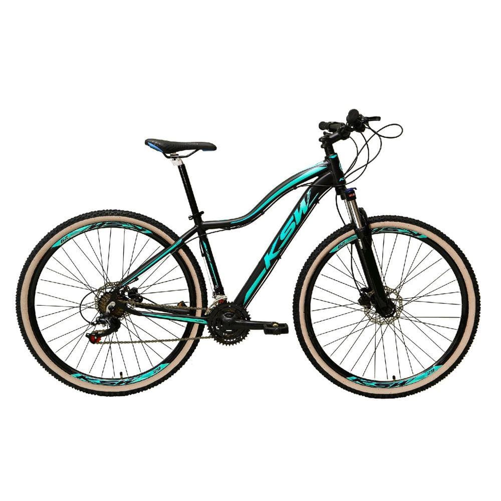 Bicicleta Feminina Aro 29 Ksw Mwza Alumínio 24v Câmbios Shimano Garfo com Trava no Ombro Pneu Bege - Preto/Azul