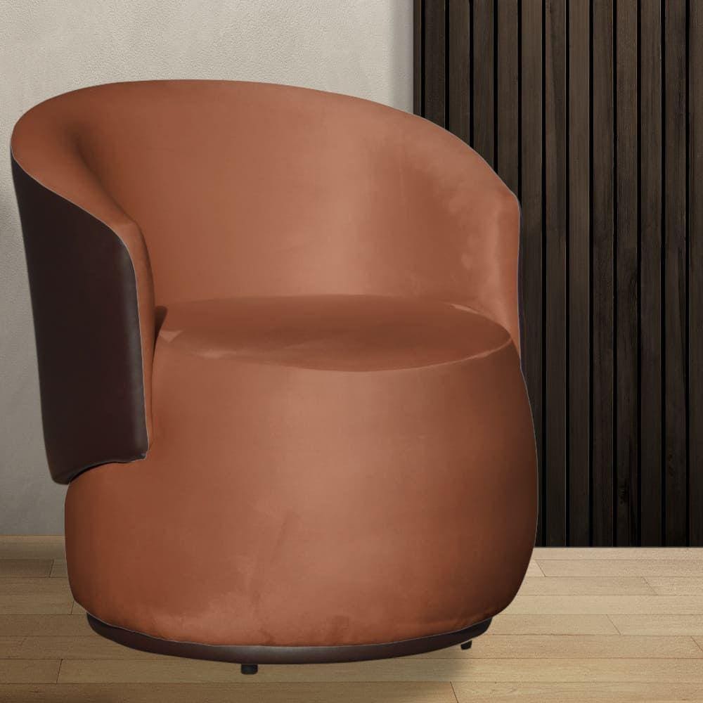 Poltrona Orgânica Veludo Terracota Com Composê Marrom - Vallisa Decor