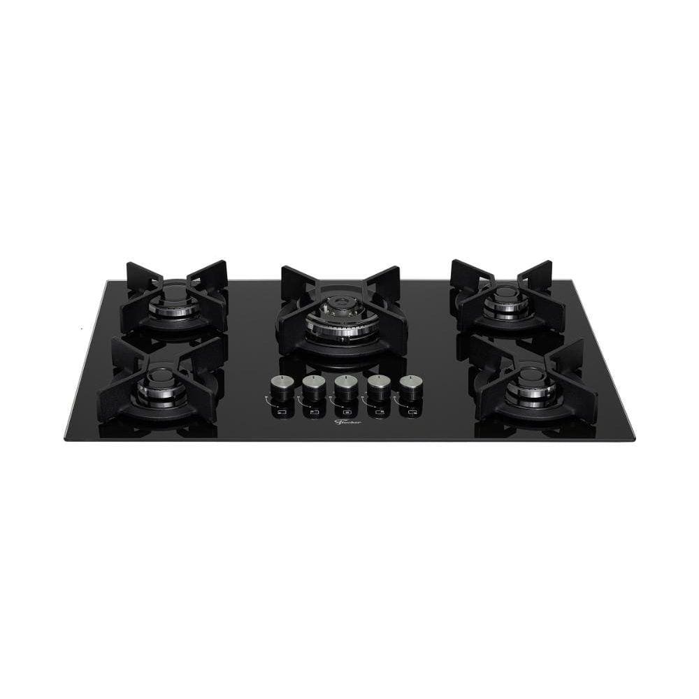 Cooktop Fischer 5 Bocas Infinity Gás Mesa Vidro Preto - Bivolt