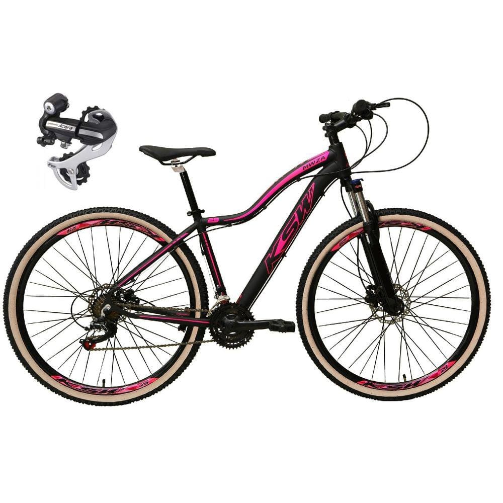 Bicicleta Aro 29 Ksw Mwza 24v Câmbio Shimano Acera K7 Garfo Trava Freio a Disco com Pneu Bege - Preto/Rosa