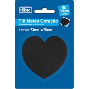 Bloco Adesivo de Notas Preto Coração Tili Notes 73x70mm 50 Folhas Tilibra | Anotações | Lembretes