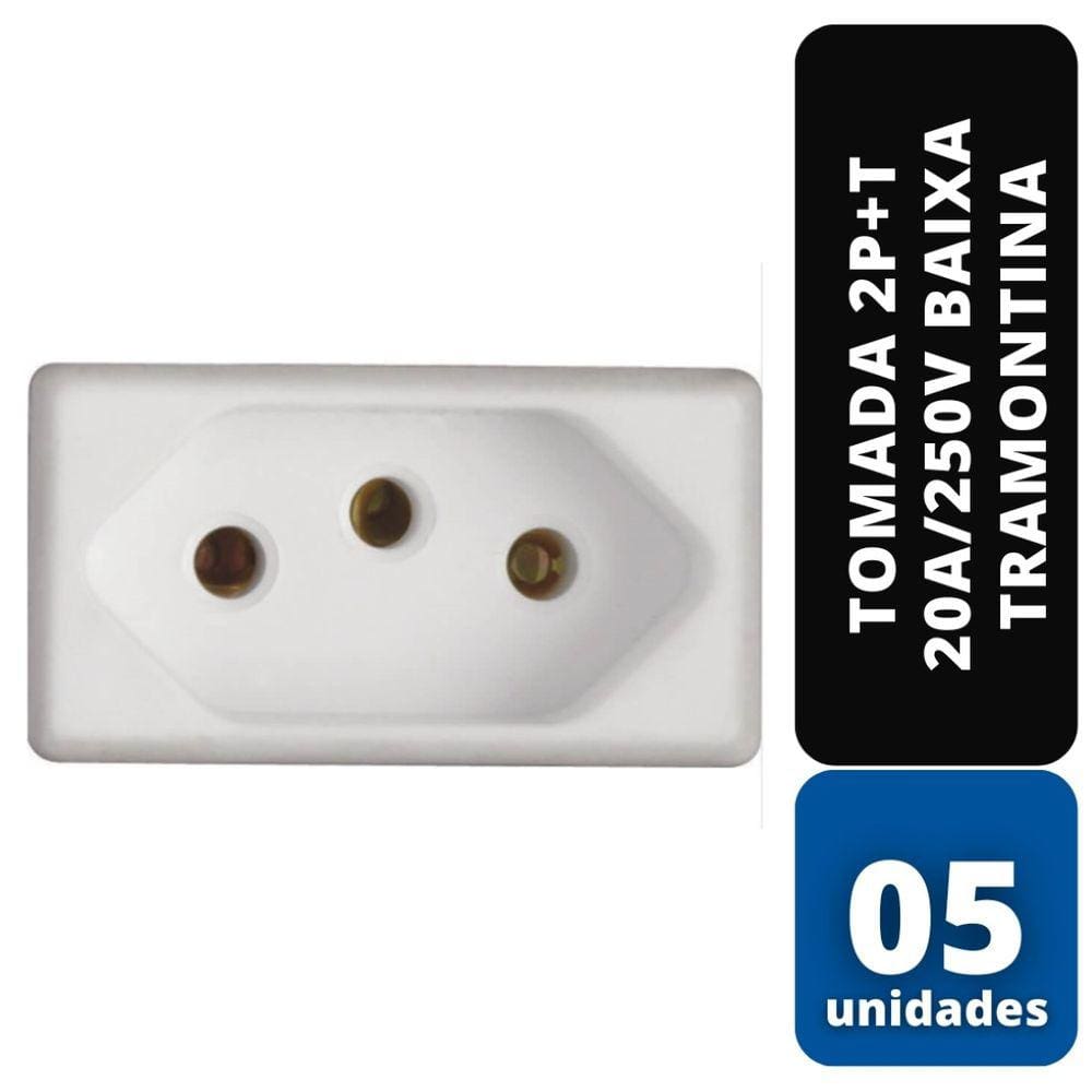 KIT C/ 05 Tomada 2P+T 20A/250V Baixa Tramontina
