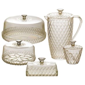 Kit boleira baixa, queijeira, açucareiro, manteigueira e jarra de plástico Cristal âmbar Plasutil