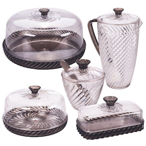 Kit boleira baixa, queijeira, açucareiro, manteigueira e jarra de plástico Cristal Twist preto Plasutil