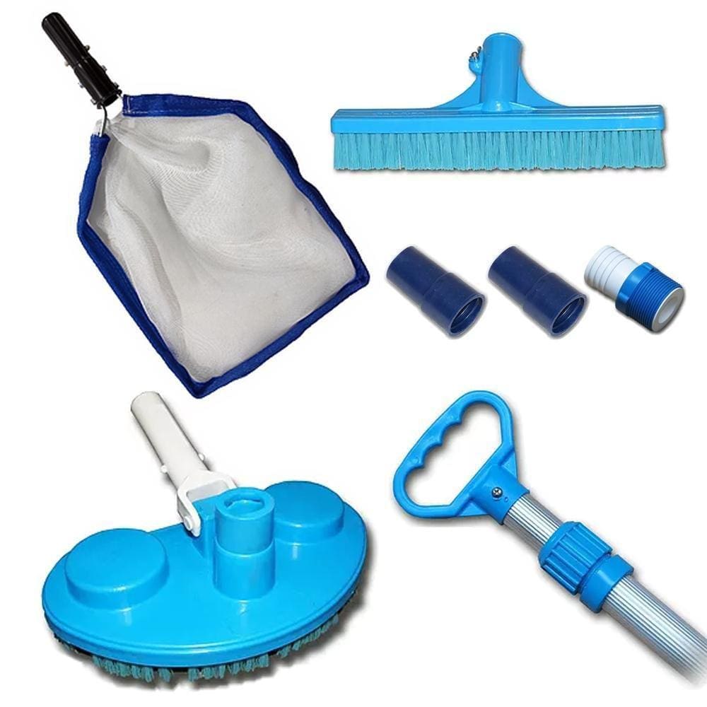 Kit Limpeza Piscina Peneira Aspirador Escova Cabo 140Cm