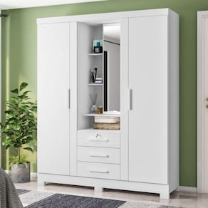 Guarda Roupa Solteiro 3 Portas 3 Gavetas Capelinha Premium Branco