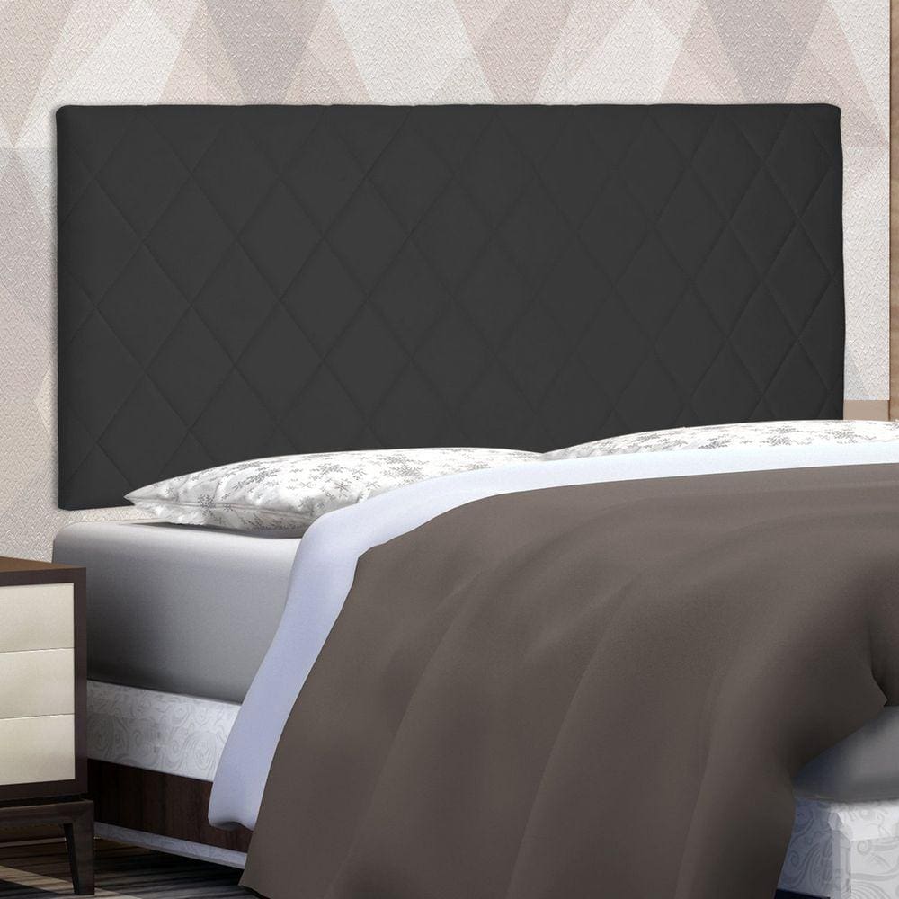 Cabeceira Suspensa Solteiro 90cm Suede Esmeralda Spezzia Preto