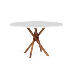 Mesa de Jantar Redonda 4 Lugares 90cm em Madeira June Branca - Straub Web