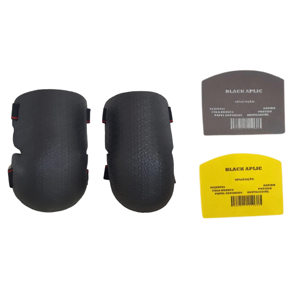 Kit Joelheira De Protecao Multiuso Preta Resistente Construção Civil + 2 Aplicadores