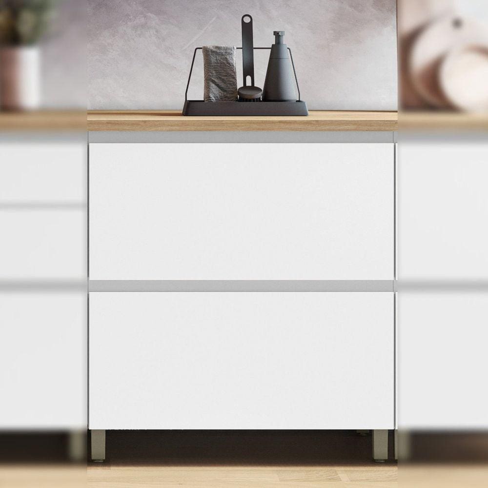 Balcão 1 Porta Basculante 1 Gaveta 80cm 100% MDF Rainha Branco/Marrom