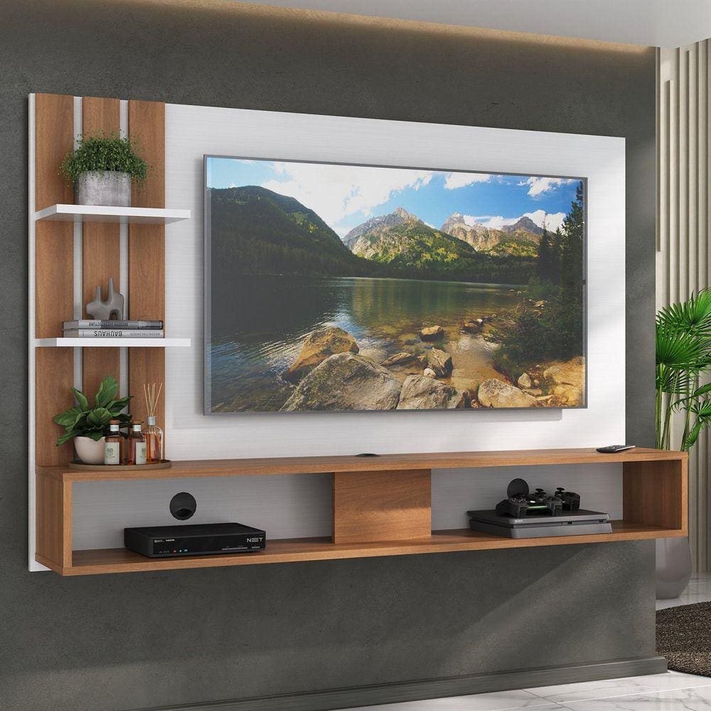Painel Para TV até 42 Polegadas 2 Nichos Branco/Nogal