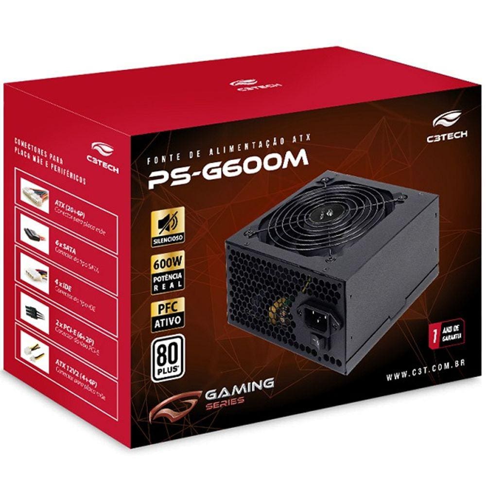 Fonte ATX 600W PS-G600M 80+ White C3 TECH Gaming