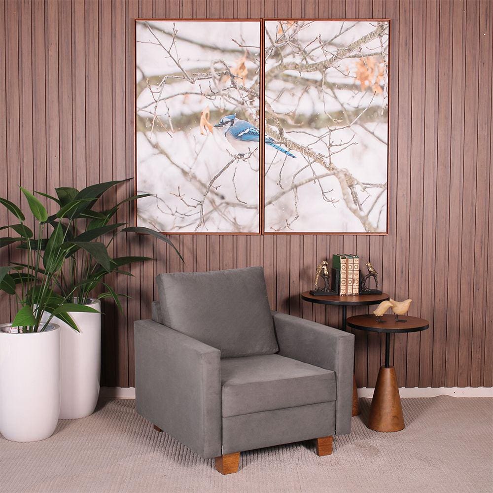 Poltrona Decorativa para Sala Veludo Plaza Cinza - Straub Web
