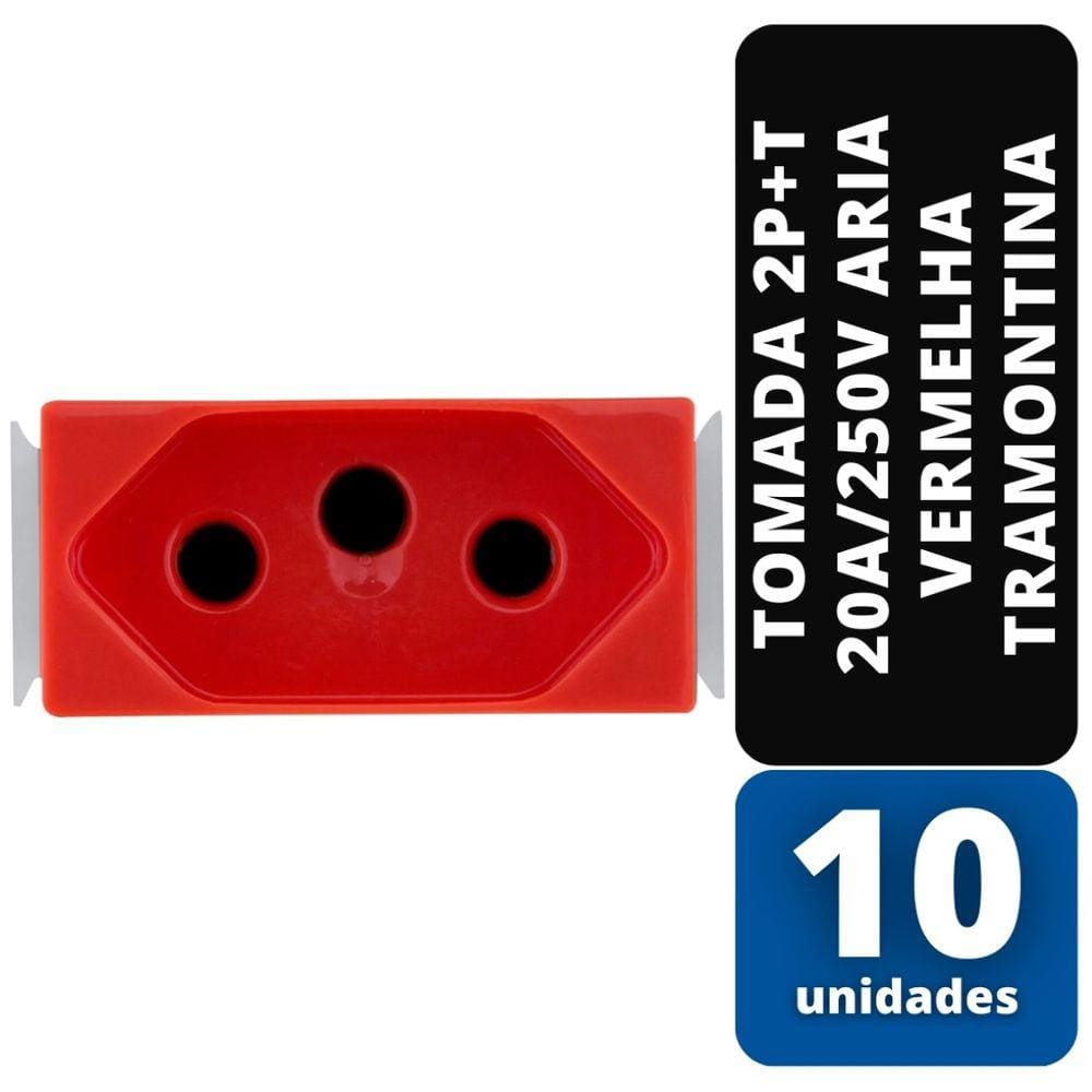KIT C/ 10 Tomada 2P+T 20A/250V Aria Vermelha Tramontina