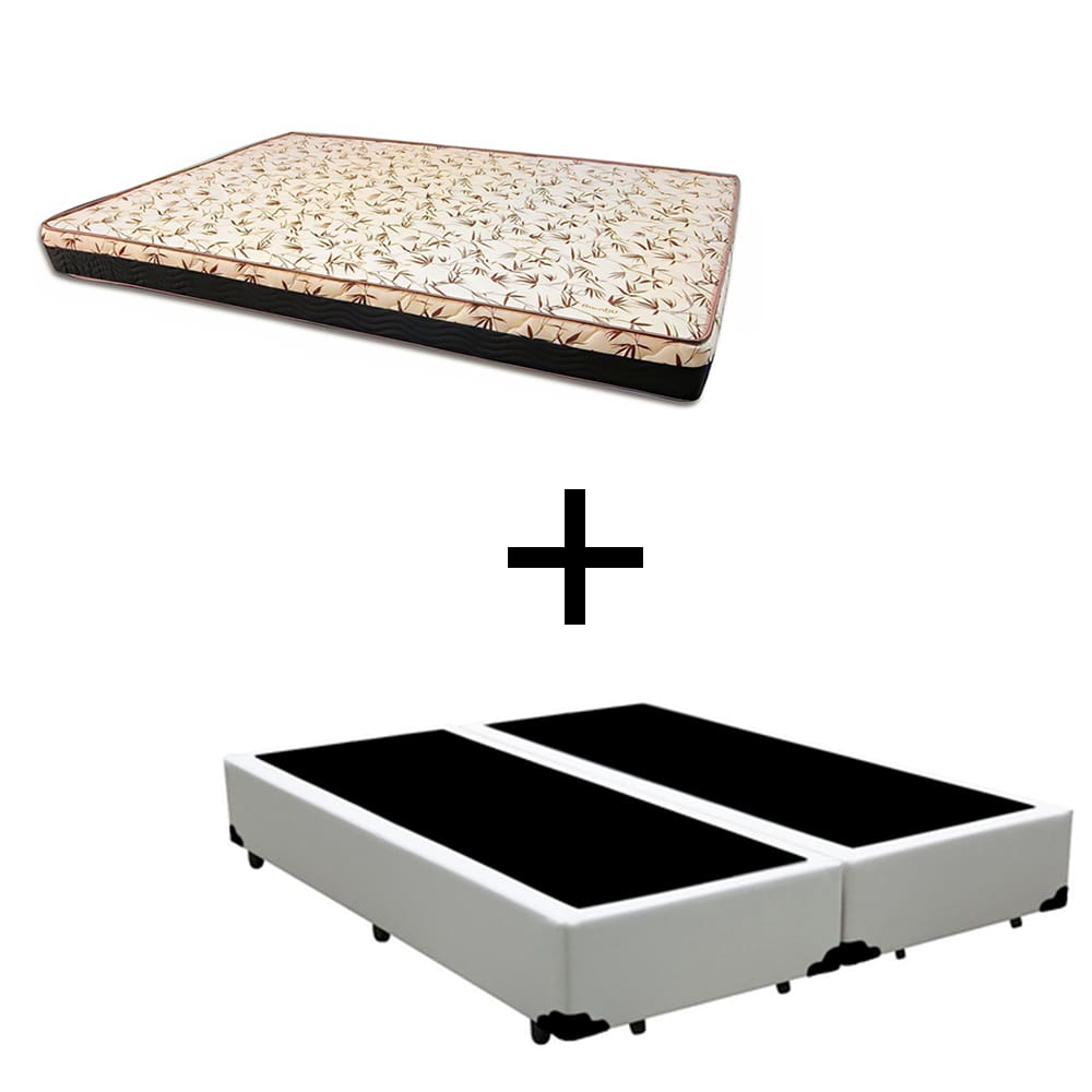 Cama Box King 193 Tecido Sintético Branco Com Colchão Praia Bello Box - D28 Amarelo 57x193x203