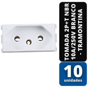 KIT C/ 10 Tomada 2P+T NBR 10A/250V Branco - TRAMONTINA