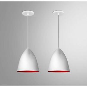 Kit 2 Lustres Pendentes Modelo Vegas Luxo Branco Com Vermelho