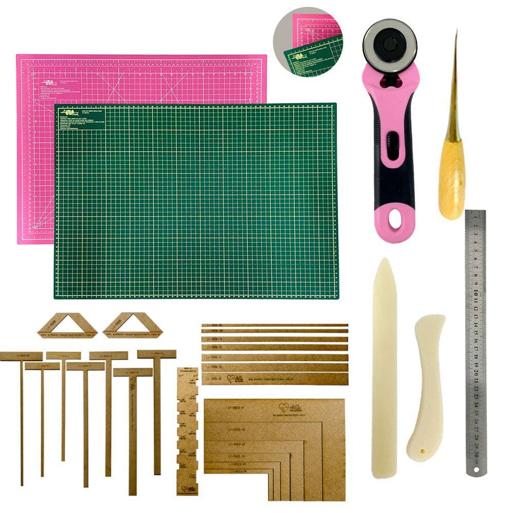 Base de Corte A2 45x60 Dupla Face Kit Encadernação Gabarito Esquadros Scrapbook Réguas Cortador de Tecidos Dobradeira Agulhão