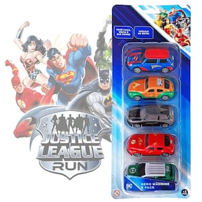Kit com 5 Carrinhos de Metal Liga da Justiça Puxa e Solta