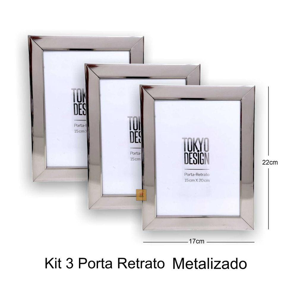 Kit 3 Porta Retrato Metalizado Luxo 15x20 Moldura de Fotos