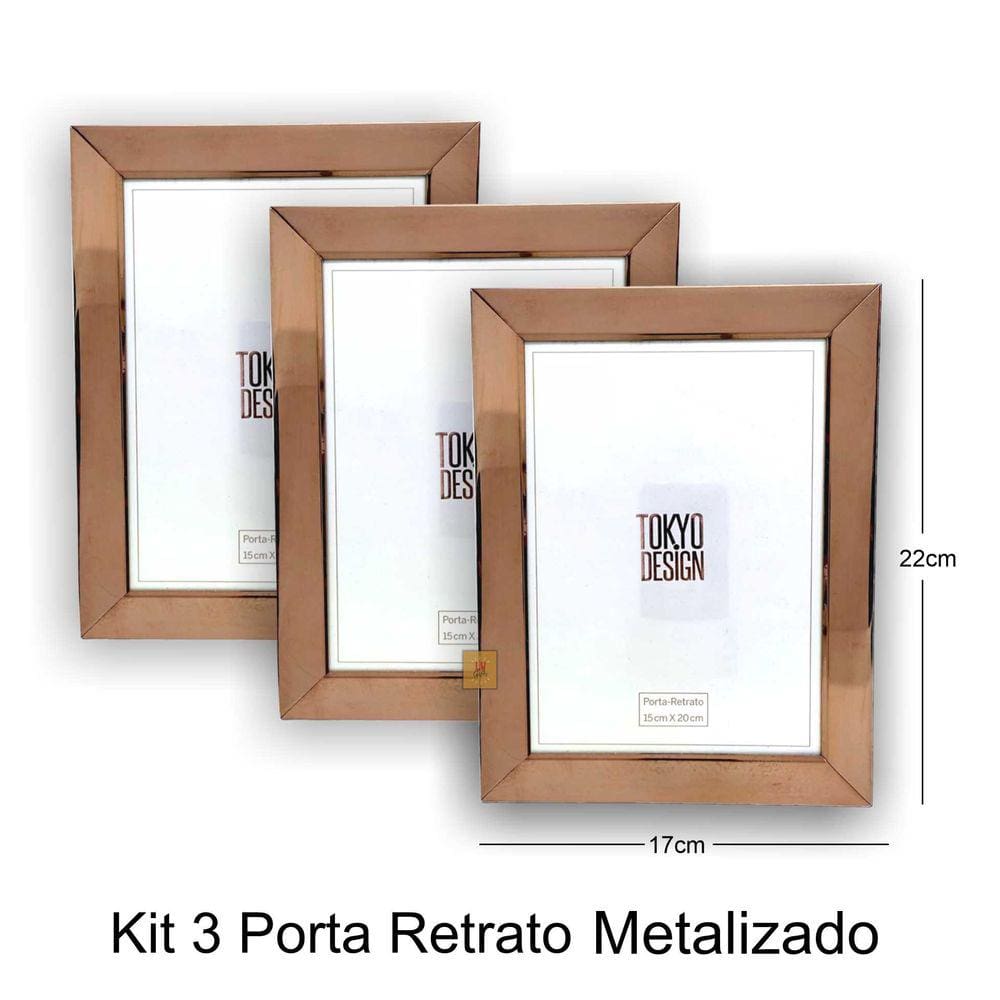 Kit 3 Porta Retrato Metalizado Luxo 15x20 Moldura de Fotos