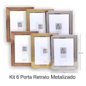 Kit 6 Porta Retrato Metalizado Luxo 15x20 Moldura de Fotos